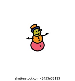 Original vector illustration. The icon of a kind snowman in a top hat. Hand drawn, not AI