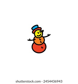 Original vector illustration. The icon of a kind snowman in a top hat. Hand drawn, not AI