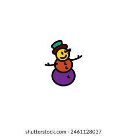 Original vector illustration. The icon of a kind snowman in a top hat. Hand drawn, not AI