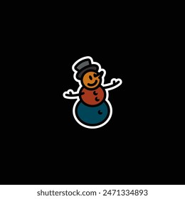 Original vector illustration. The icon of a kind snowman in a top hat. Hand drawn, not AI