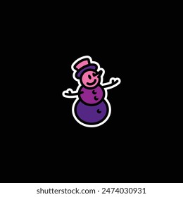 Original vector illustration. The icon of a kind snowman in a top hat. Hand drawn, not AI