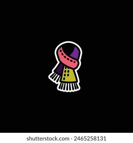 Original vector illustration. The icon of a knitted warm scarf. Hand drawn, not AI