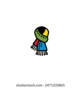 Original vector illustration. The icon of a knitted warm scarf. Hand drawn, not AI