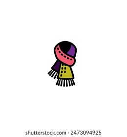 Original vector illustration. The icon of a knitted warm scarf. Hand drawn, not AI