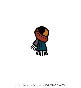 Original vector illustration. The icon of a knitted warm scarf. Hand drawn, not AI