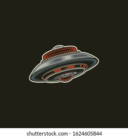 Original vector illustration, icon in retro style. Flying saucer vintage style.