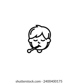 Original vector illustration. The icon of a sick person with a thermometer. Hand drawn, not AI