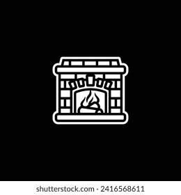Original vector illustration. The icon is a stone fireplace with firewood and a bonfire. Hand drawn, not AI
