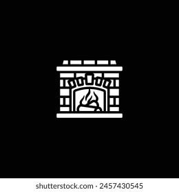 Original vector illustration. The icon is a stone fireplace with firewood and a bonfire. Hand drawn, not AI