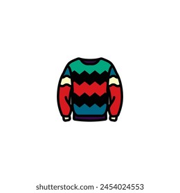 Original vector illustration. The icon of a warm knitted sweater with a pattern. Hand drawn, not AI