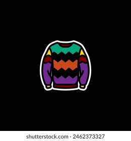 Ilustración vectorial original. El icono de un suéter de punto cálido con un patrón. Dibujado a mano, no AI