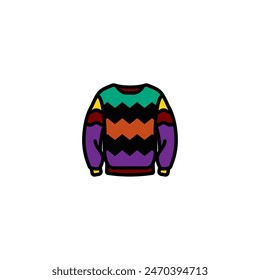 Ilustración vectorial original. El icono de un suéter de punto cálido con un patrón. Dibujado a mano, no AI