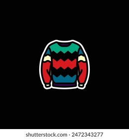 Original vector illustration. The icon of a warm knitted sweater with a pattern. Hand drawn, not AI