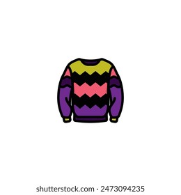 Original vector illustration. The icon of a warm knitted sweater with a pattern. Hand drawn, not AI