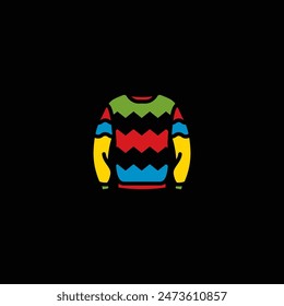 Original vector illustration. The icon of a warm knitted sweater with a pattern. Hand drawn, not AI