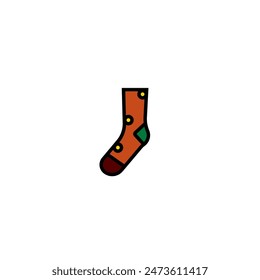 Ursprüngliche Vektorillustration. Die Ikone der warmen Wintersocken. Handgezeichnet, keine KI