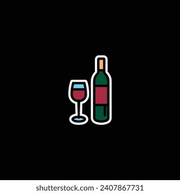 Ilustración vectorial original. El icono de una botella de vino con gafas. Dibujado a mano, no IA