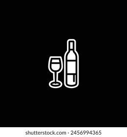 Original vector illustration. The icon of a wine bottle with glasses. Hand drawn, not AI