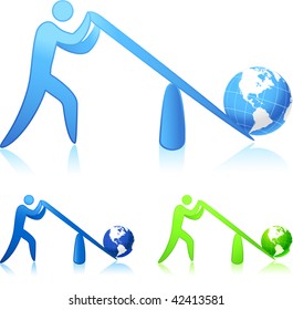 Original vector illustration: lifting the world (leverage)
