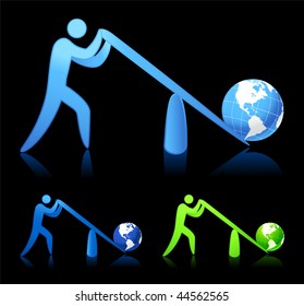 Original vector illustration: lifting the world (leverage)