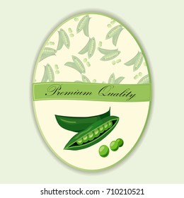 original vector illustration logo for whole ripe vegetables round peas with green stem leaf. Peas drawing consisting of tag label, Fully adjustable & scalable. packages design. Organic collection