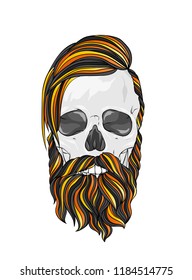 Original vector illustration, man with fashionable hairstyle. Hipster. Print on a t-shirt or sticker. Skeleton and skull.