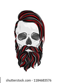 Original vector illustration, man with fashionable hairstyle. Hipster. Print on a t-shirt or sticker. Skeleton and skull.