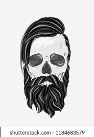 Original vector illustration, man with fashionable hairstyle. Hipster. Print on a t-shirt or sticker. Skeleton and skull.