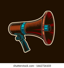 Original vector illustration. Megaphone. Hand-held loudspeaker horn in vintage style.