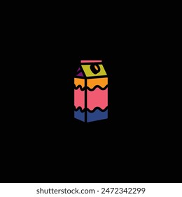 Original vector illustration. Milk icon in a paper box. Hand drawn, not AI
