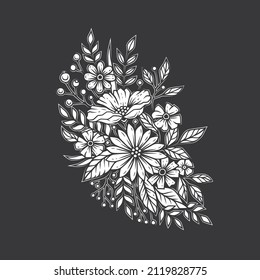 Original vector illustration of monochrome flowers.