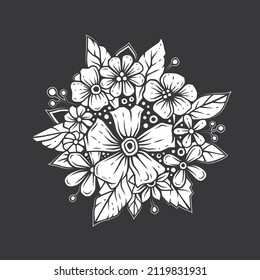 Original vector illustration of monochrome flowers.