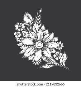 Original vector illustration of monochrome flowers.