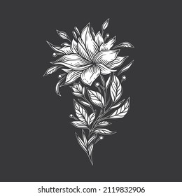Original vector illustration of monochrome flowers.