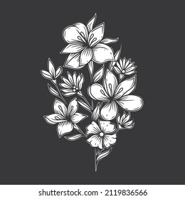 Original vector illustration of monochrome flowers.