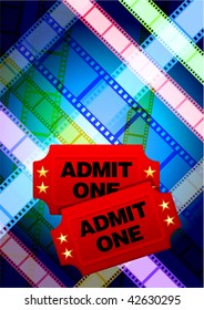 Original Vector Illustration: Movie tickets with multi color film reel internet background AI8 compatible