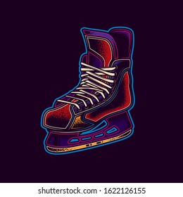 Original vector illustration in neon style. Hockey skates.