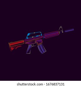 Ilustración vectorial original en estilo neón. Armas automáticas.