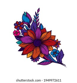 Original Vektorgrafik im Neonstil. Ein heller Blumenstrauß.