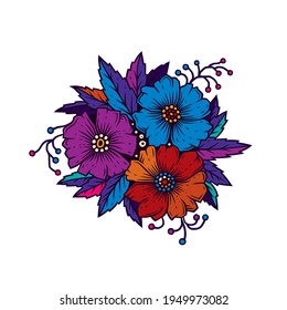 Ilustración vectorial original en estilo neón. Un ramo de flores brillante.