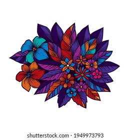 Original vector illustration in neon style. A bright bouquet of flowers.