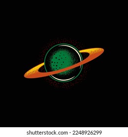 Original vector illustration in neon style. A planet in space. A design element. T-shirt or sticker design.