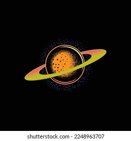 Original vector illustration in neon style. A planet in space. A design element. T-shirt or sticker design.