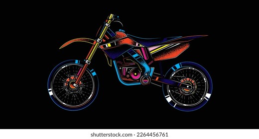 Ilustración vectorial original en estilo neón. Motocicleta para motocross.