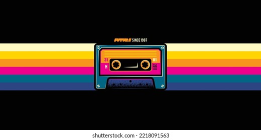 Original vector illustration. An old audio cassette on a retro background. A design element. Print on a T-shirt.