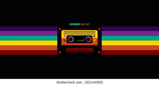 Original vector illustration. An old audio cassette on a retro background. A design element. Print on a T-shirt.