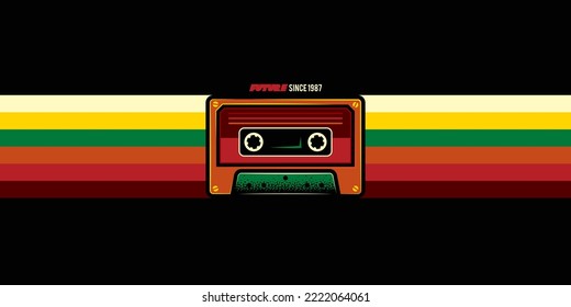 Originale Vektorgrafik. Eine alte Audiokassette auf Retro-Hintergrund. Ein Design-Element. Drucken Sie ein T-Shirt aus.