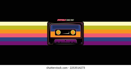 Originale Vektorgrafik. Eine alte Audiokassette auf Retro-Hintergrund. Ein Design-Element. Drucken Sie ein T-Shirt aus.