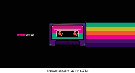 Ilustración vectorial original. Una antigua cinta de audio en un fondo retro. Un elemento de diseño. Imprimir en una camiseta.