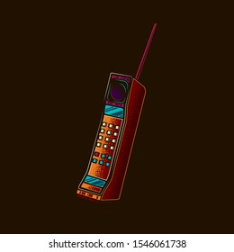 Original vector illustration. Old wireless, mobile phone in retro style.